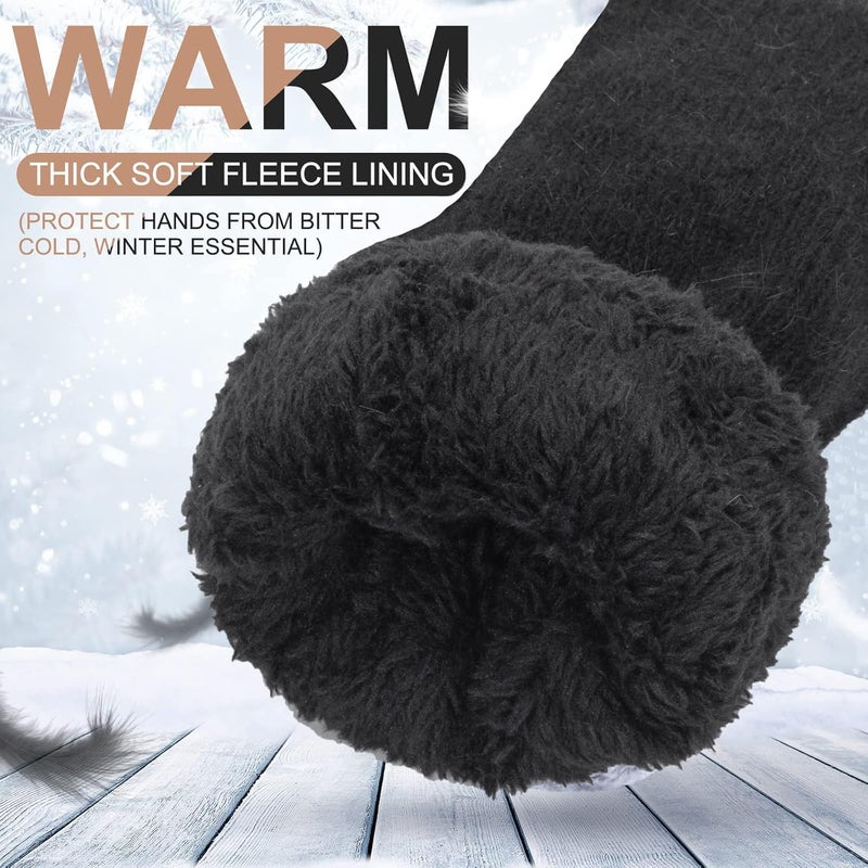 Eohak Winter Warm Mittens for Women - Knit Gloves Soft Wool Thick Fleece Lining Mittens - Image 3